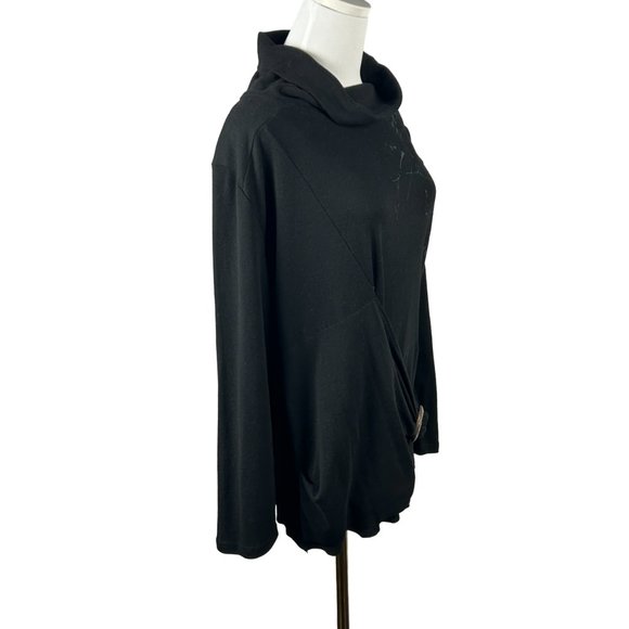 Lavena Tunic Top Women‎ Large Black Asymetric Shirt Blouse Buckle Eyelet Trim - Picture 2 of 16